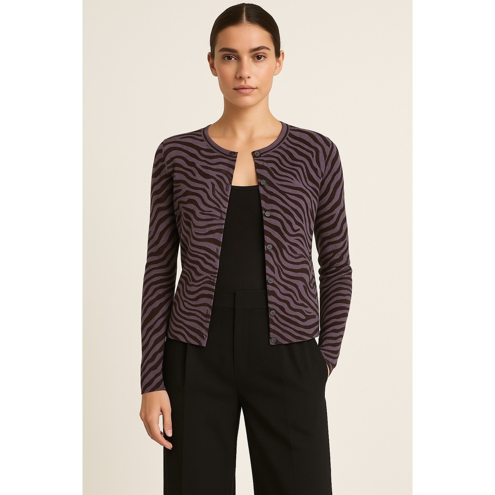 Ann Taylor Loft  S Zebra Print Button Down Cardigan‎ Sheer Soft Femininity 90-24